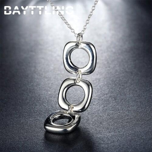 BAYTTLING 18 Inch 925 Sterling Silver 3 Square Pendant Link Chain Necklace For Woman Luxury Fashion Wedding Gift Jewelry