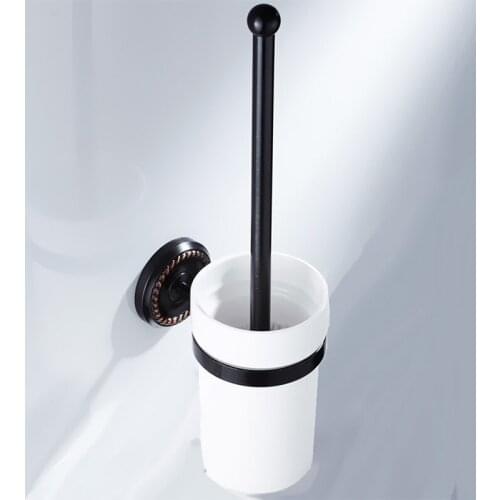 Black Toilet Brush Holder Antique Wall Mounted Ceramic Cup WC Brush Holders Set Creative Durable Type Brass Bathroom Accessories