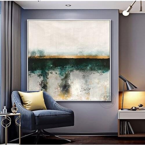 Decorative pictures wall painting living room golden abstract art green hand painted oil painting for home decor original