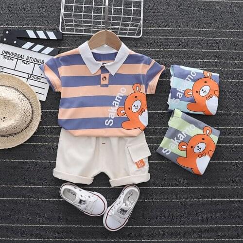 Baby Boy Girl Summer Cotton Infant Children Clothes Cartoon Stripe T-Shirt Toddler for Kids 0-4 Years Shorts Outfits 2pc Sets