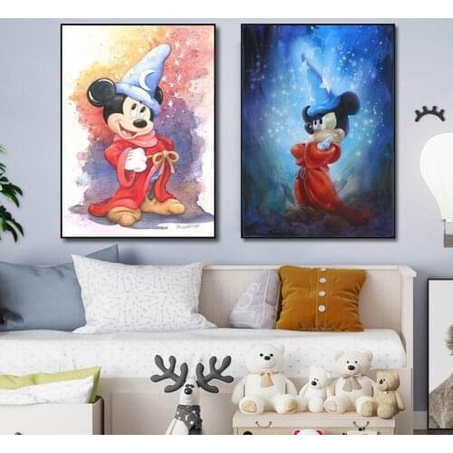 Disney Watercolor Mickey Mouse Canvas Painting Poster and Prints Disney Princess Nursery Wall Art Cuadros for Kids Room Decor