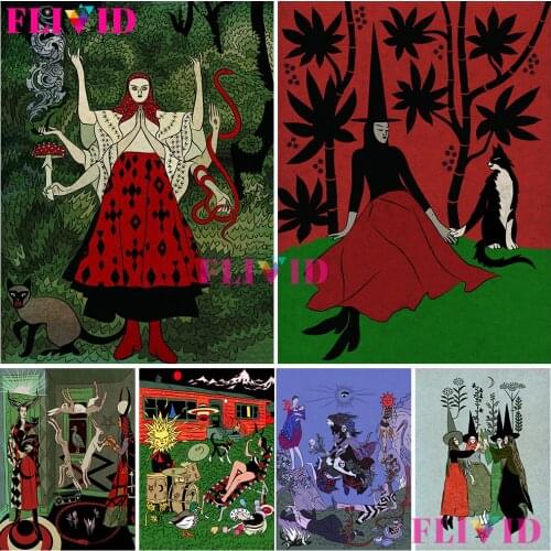 Daily Life Of Witches Nordic Poster Witchcraft Wall Pictures For Living Room Forest Witch Canvas Painting Decor Unframed