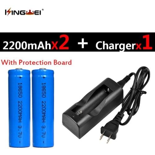 Hot Sale 2Pcs Protected 18650 Batteries 3.7v 2200mah Rechargeable Li-ion Battery+1pc NK-803C 18650 Charger for Headlight US/EU