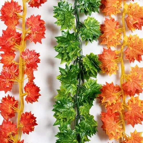 12pcs/set Artificial Plants Red/Green Maple Leaf Rattan Home Wedding Scene Party Ceiling Garden Decoration Simulation Plant