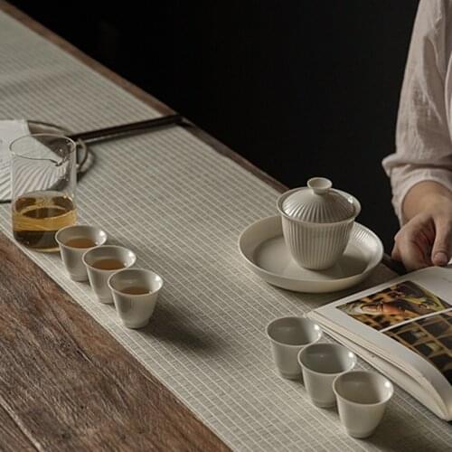 2020 Ceramic Teabowl Plant Ash Flowing Water Cover Bowl Handmade Striped Kung Fu Tea Set 130ml Ceramic Tea Fragrant Cover Bowl