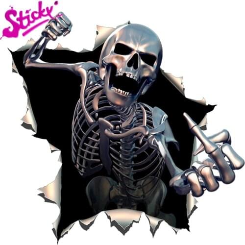 STICKY 3D Angry Skeleton Middle Finger Anime Car Sticker Decal Decor Motorcycle Off-road Laptop Trunk Guitar Vinyl Sticker