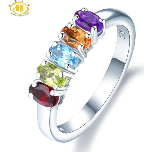 Natural Gemstone Rings 1.27 Carat Natural Gemstone Amethyst Citrine Topaz 925 Sterling Silver Ring Fine Jewelry for Womens Gift