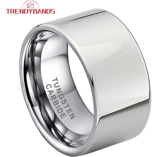 12MM Mens Tungsten Carbide Wedding Ring Polished Finish Surface Flat Band Engagement Ring Comfort Fit
