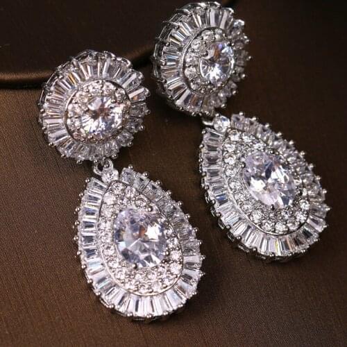 KSRA Crystal Oval Cluster Droplet Rhinestone Dangle Earrings For Women Bridal dangle Maid of Honor Earrings Vintage Jewelry Gift