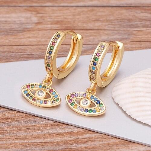 Hot Sale Fashion Gold Color Turkish Evil Eye Hoop Earrings Top Quality AAA Zircon Drop Earrings For Women Korean Jewelry Gift