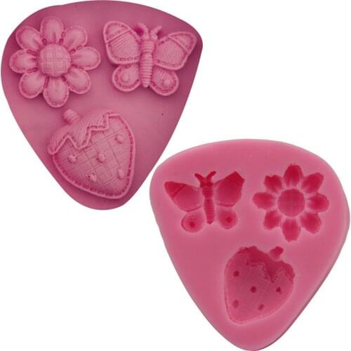 Cartoon strawberry butterfly flower turn sugar silicone mold chocolate candy baking cake decoration DIY drop glue hand soapmold