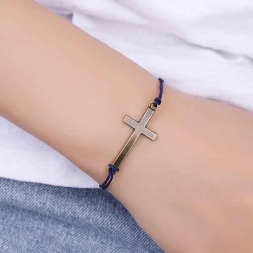 Unisex Friendship Christian I Love Heart God Sideways Cross Jesus Charm Mens Bracelets for Men
