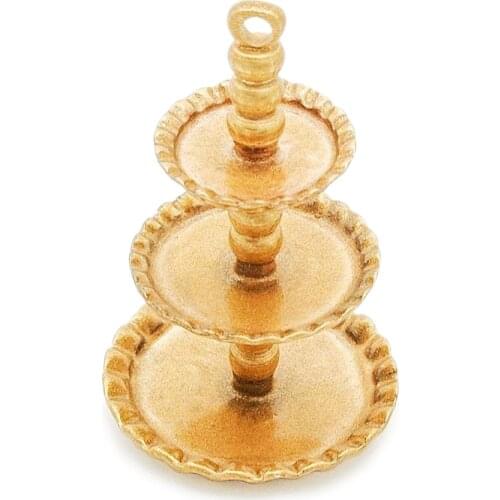Odoria 1:12 Miniature 3-Tier Food Cake Tray Gold Dish For Cake Fruit Dollhouse Kitchen Accessories for Afternoon Tea Party