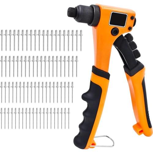 GOXAWEE 8” Hand Riveter Guns 4 in 1 Pop Heavy Duty Manual Rivet Nut Gun Tools Set With 2.4mm 3.2mm 4.0mm 4.8mm Rivet Nails 80pcs