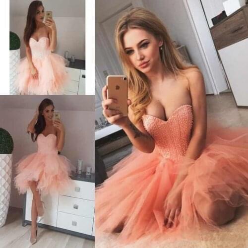 Beaded Sweetheart Homecoming Dresses Zipper Back Cocktail Party Club Women Wear Ruffles Tulle Asymetrical Short Prom Vestidos