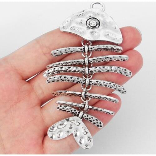 2pcs Antique Silver Color Large Hammered Moveable FishBone Charms Pendant For Necklace Jewelry Making Findings 100x56mm