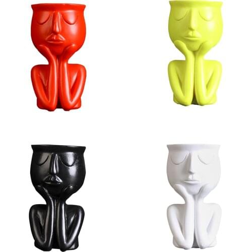 Resin Humanoid Head Flower Pot Succulent Plant Bonsai Vase Desktop Art Craft Figurine Planter Home Decoration