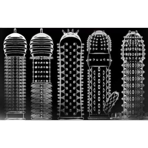 Extension Reusable Condom Penis Sleeve Male Enlargement Time Delay Spike Clit Massager Cover Crystal Clear Condoms Adult Sex Toy