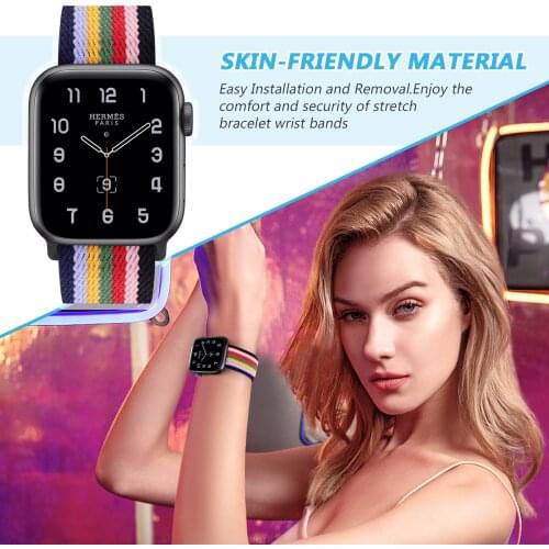 Compatible with iWatch 44mm 40mm Adjustable Stretch Braided Sport Elastics Women Men Strap Scrunchie Band for Apple watch SE