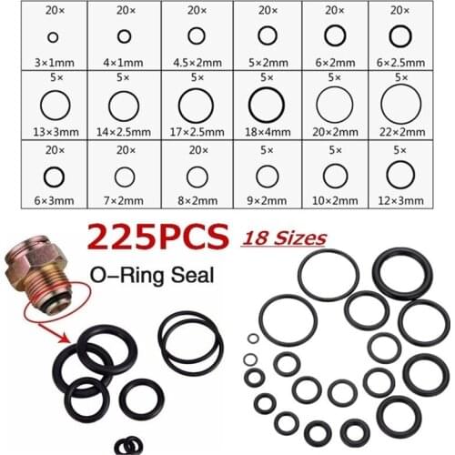 225Pcs Rubber O Ring Oil Resistance O-Ring Washer Seals Watertightness Assortment Different Size With Plactic Box Kit Set