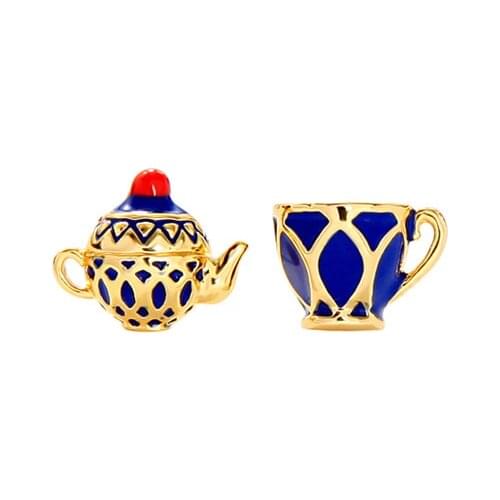 Korean Version Earrings Creative Design Sense Teapot Ear Stud Female Temperament Enamel Glaze Asymmetrical
