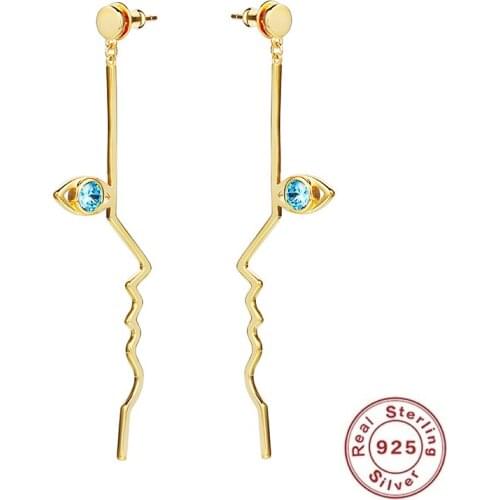 Geometric Line Earrings Drop 18K Gold Blue Zircon Ripple Irregular Ear Piercing 2021 New Trendy Fine Silver 925 Jewelry