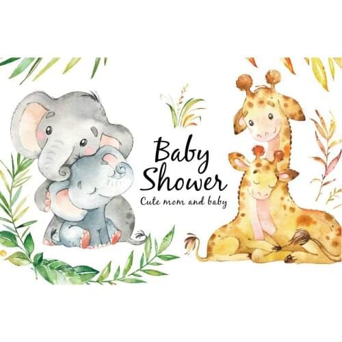 Baby Elephant and Giraffe Happy Birthday Backdrop Party Room Decor Photo Booth Studio Prop