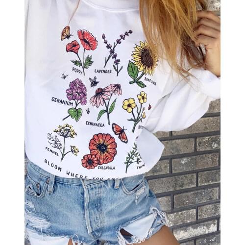 Bloom Where You Are Planted Sweatshirt Casual Graphic Flower Save The Plant Harajuku Tumblr Graphic Hoodies Gift Jumper Tops