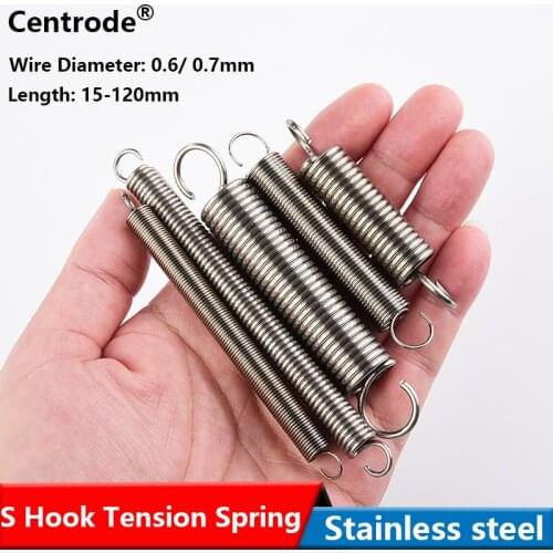 304 SUS extension spring, length 70-120 mm, Wire diameter 0.6 0.7 0.8mm tension spring, open hook extension spring, hook spring
