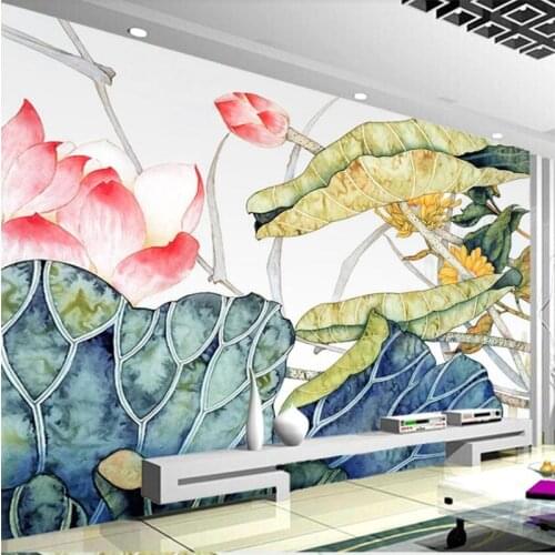 Wellyu Chinese painting Chinese painting Lotus Chinese style wall custom large mural green wallpaper papel de parede