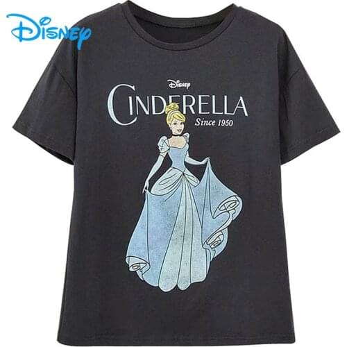Disney Cartoon T-Shirt Women Vintage Cinderella Princess Tshirt Women 2020 Summer Casual Streetwear Tee O-Neck Short Sleeve Tops