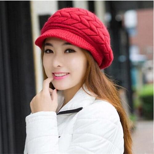 Womens Hats Winter Warm Knitted Hat Rabbit Hair Double Layer Plus Velvet Cap Visor Beanies For Women Casual