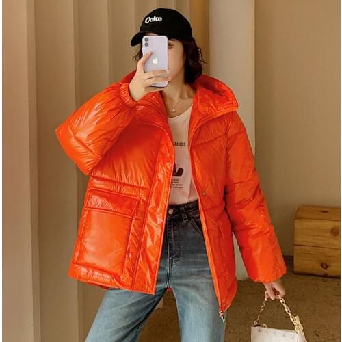 2020 Winter New Glossy Down cotton Thick Warm Parka Womens Solid color Waterproof Jacket Female Black Outerwear chaquetas mujer