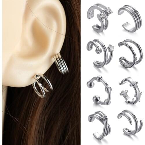 1PC Elegant Women Gold Ear Clips Cartilage Punk C Shape Cross Clip On Earrings Circle Ear Cuff Not Pierced Ear Wrap Ear Cuff