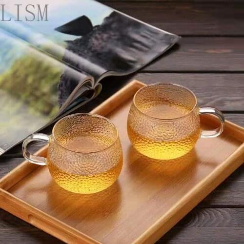 1pcs Thickened hammered high borosilicate glass tea cup Kung Fu tea set household with handle transparent glass cup