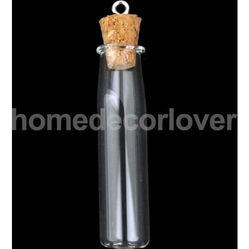 10 Mini Cork Stopper Tube Glass Vials Jars Charm Memory Wish Bottle Pendant