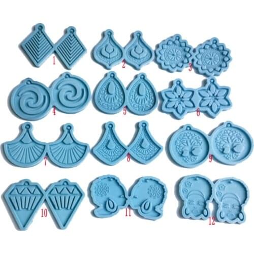 12Pcs Ear Dangle Epoxy Resin Mold Earrings Pendant Silicone Mould DIY Crafts Jewelry Necklace Casting Tool