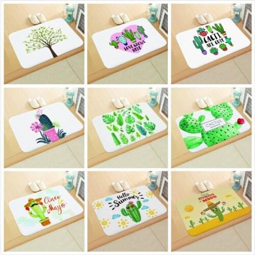 40*60cm Forest Trees Floor Mat Creative Cactus Carpet Flannel Anti Slip Mat Bedroom Floor Mat Toilet Mat Household Mat