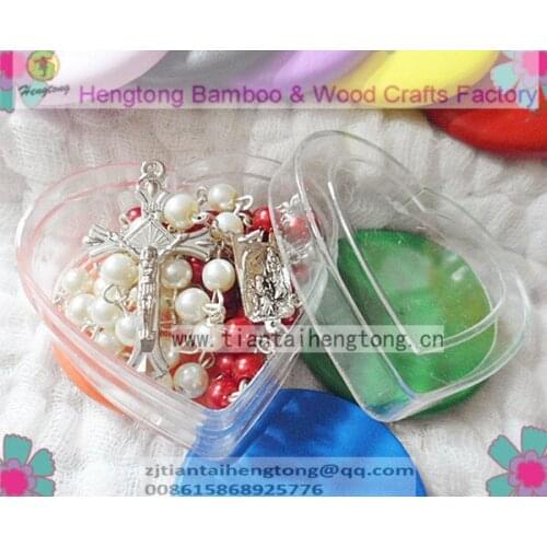 5pcs/pack catholic rosary, glass faux pearl bead relgious rosary match with heart rosary box
