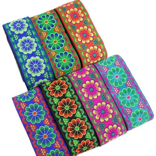 7 Yards 5cm Jacquard Ribbons Beatuful Flowers Pattern Woven Embroidery Lace Ribbon Trim For Garment Curtain Bags DIY Decoration