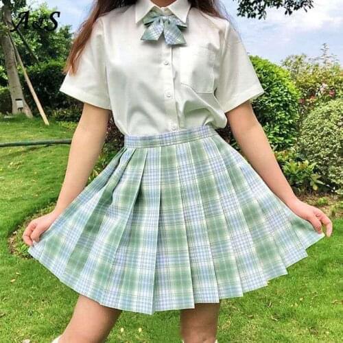 Anbneser Japanese Style School Girl Sexy JK Uniform Pleated High Waist A-Line Plaid Skirts Cute Sweet Ladies Plaid Mini Skirt