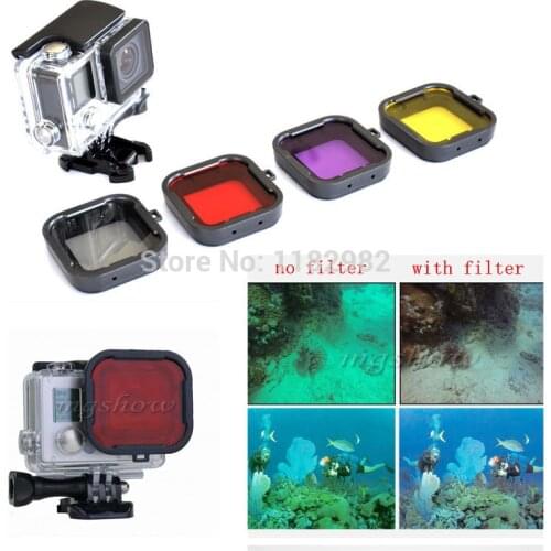 Free shipping + tracking number 4pcs Lens Filter Diving Filter Gopro HERO 3+ 4 Camera Housing Case Underwater Lens Converter