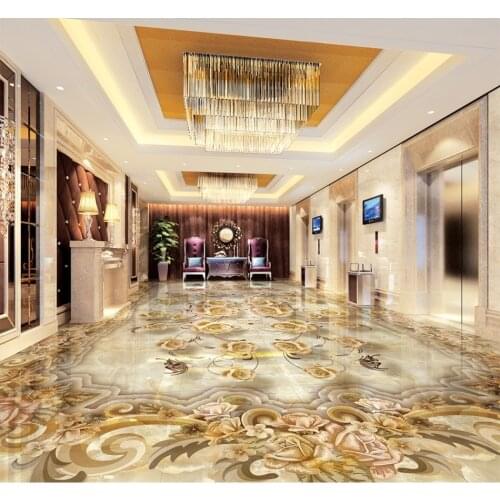 Marble floors 3d floor painting wallpaper European roll grass flower vintage 3D floor