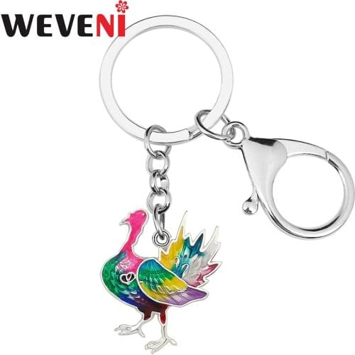 WEVENI Thanksgiving Enamel Alloy Floral Turkey Chicken Keychains Ring Fashion Animal Key Chain Unique Gifts Jewelry For Women