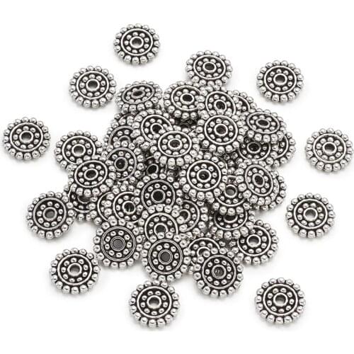 50pcs 14mm Flower Spacers Bead Metal Golden Tibetan Silver Color Loose Spacer Beads Jewelry Making Needlework Accessories