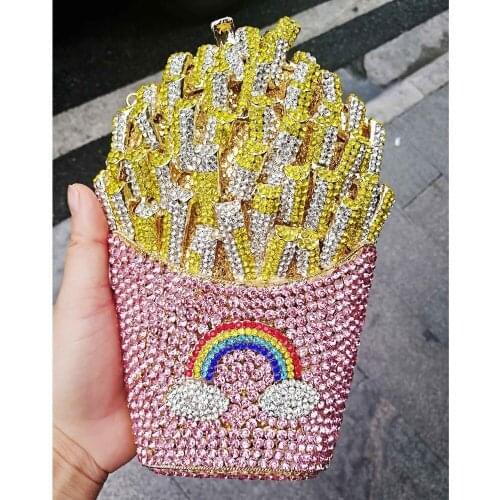 Chips Diamond Women Clutches Bags Lady Evening Clutch Bags Dinner Purse Party Handbag Crystal Evening Pink Yellow Bag SC798