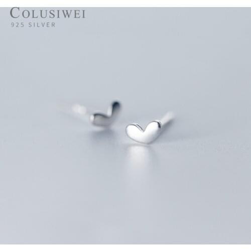 Colusiwei 100% 925 Sterling Silver Petite Plain Hearts Stud Earrings for Women Silver Small Earrings Fine Jewelry brincos