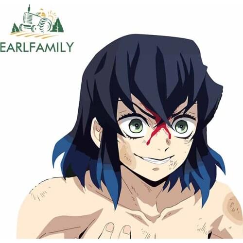 EARLFAMILY 13cm x 12.2cm Inosuke Graphics Car Stickers Demon Slayer Anime Vinyl Decal Windows JDM RV VAN Car Wrap Waterproof