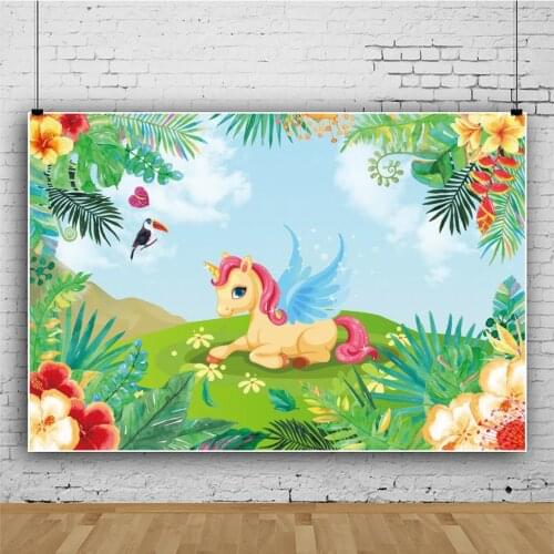 Jungle Forest Little Unicorn Pony Photography Background Newborn Baby Shower Kids Birthday Backdrop Party Table Decor Poster