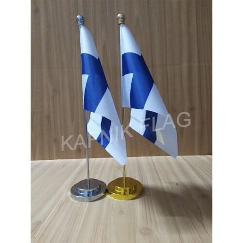 KAFNIK,Finland Office table desk flag with gold or silver metal flagpole base 14*21cm country flag free shipping